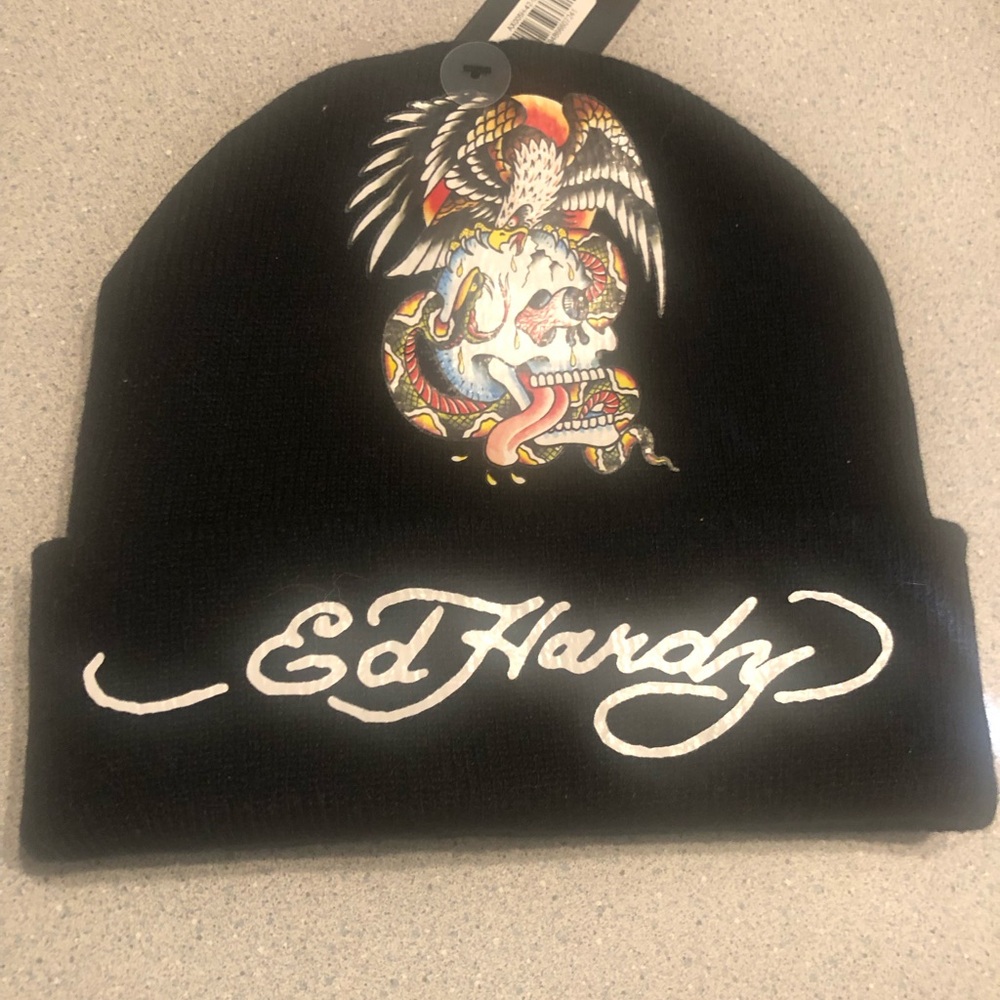 New Ed Hardy Black Hat with Skull & Eagle Graphic